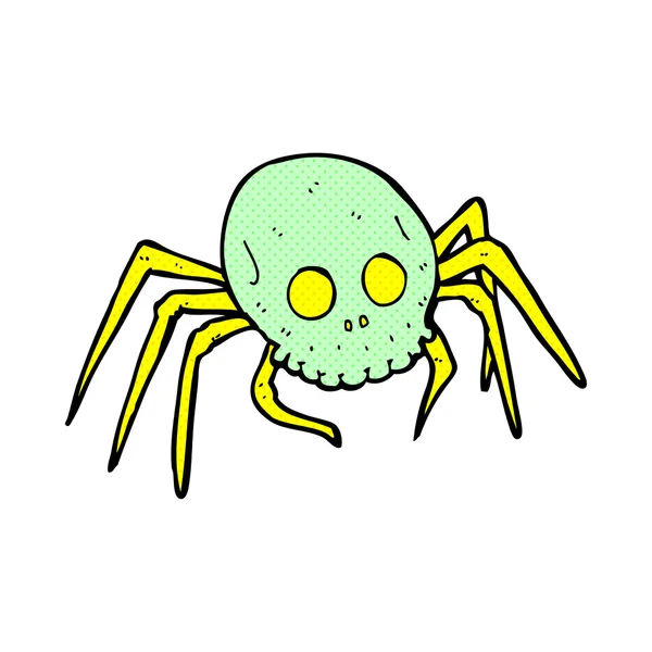 Historieta de dibujos animados espeluznante araña de cráneo de Halloween — Vector de stock