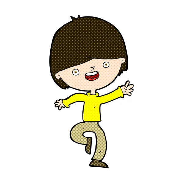 Comic cartoon happy boy dancing — Stock Vector