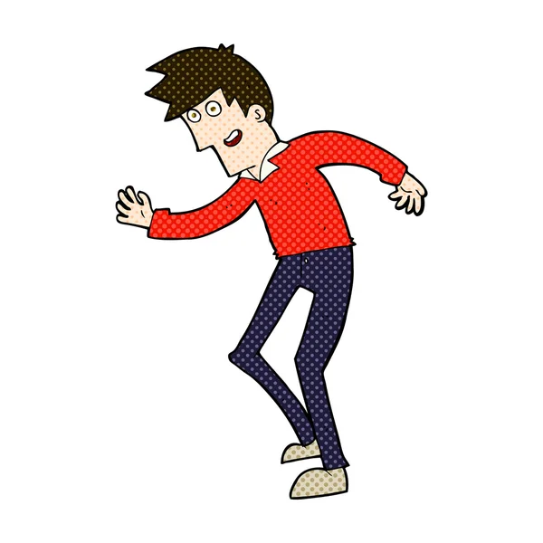 Komik karikatür mutlu adam dans — Stok Vektör