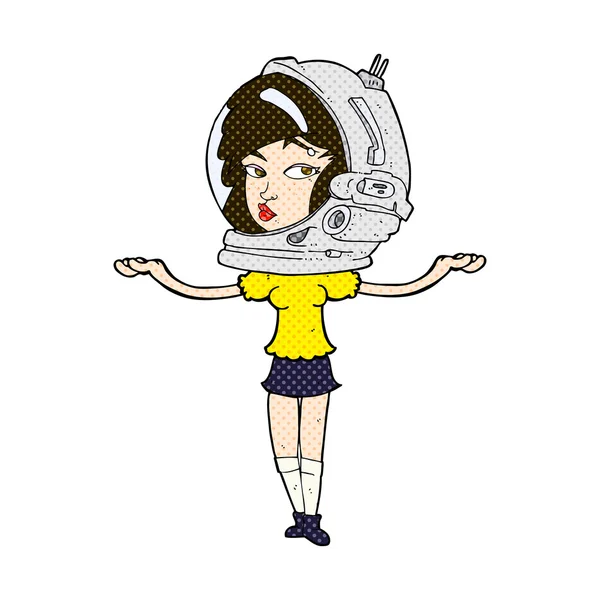 Banda desenhada mulher vestindo capacete espaço —  Vetores de Stock