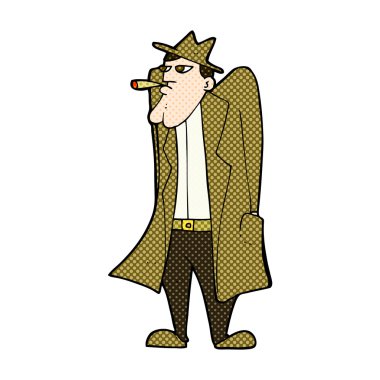 komik karikatür adam şapka ve trençkot