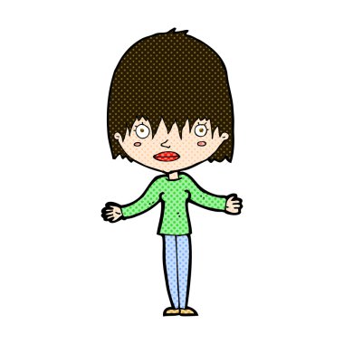 omuzlarında shrugging komik karikatür kadın