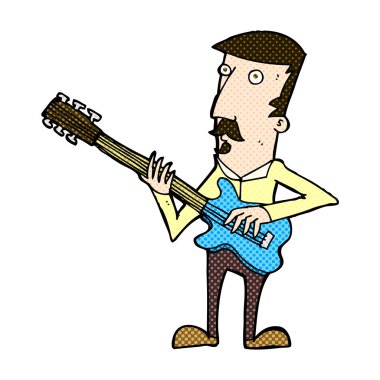 komik karikatür adam elektro gitar çalmak