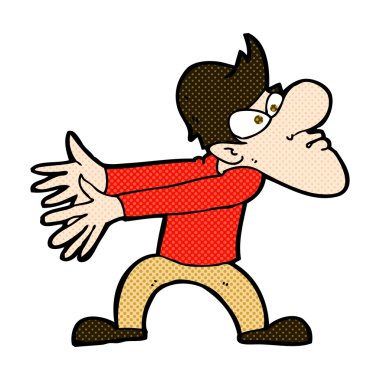 komik karikatür rahatsız adam el hareketi