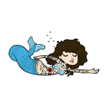 komik karikatür deniz kızı dövme içinde kaplı