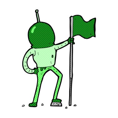 komik karikatür astronot bayrağımızı dikerken