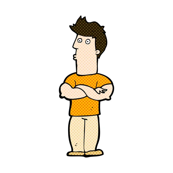 Comic cartoon man with folded arms — Stock Vector