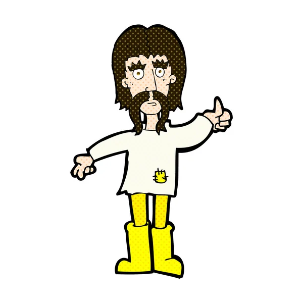 Komiks kreskówka mężczyzna hipis podając kciuki w górze symbol — Wektor stockowy