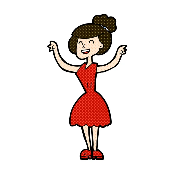 Comic cartoon woman with raised arms — Stock Vector