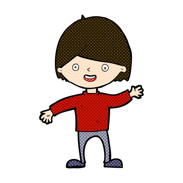 Comic cartoon waving boy — Stock Vector