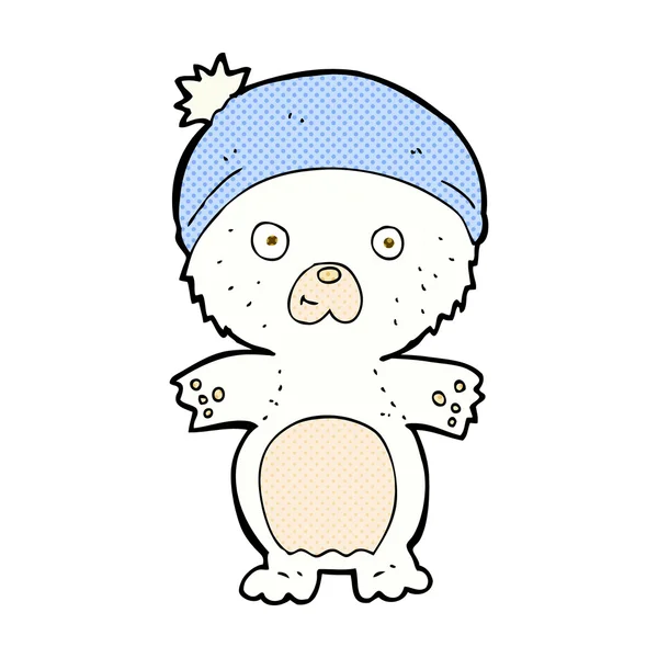 Historieta de dibujos animados lindo oso polar en sombrero — Vector de stock