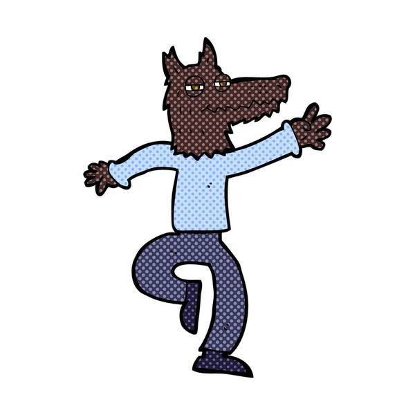 Historieta dibujos animados feliz lobo hombre — Archivo Imágenes Vectoriales