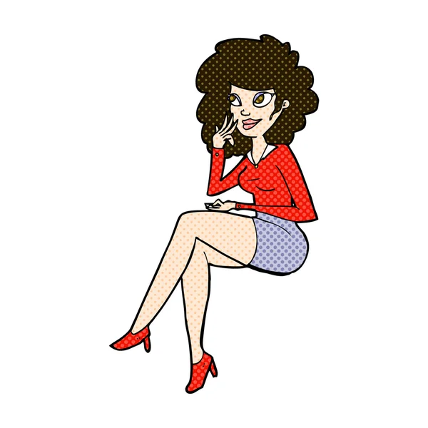 Strip cartoon office vrouw zitten — Stockvector