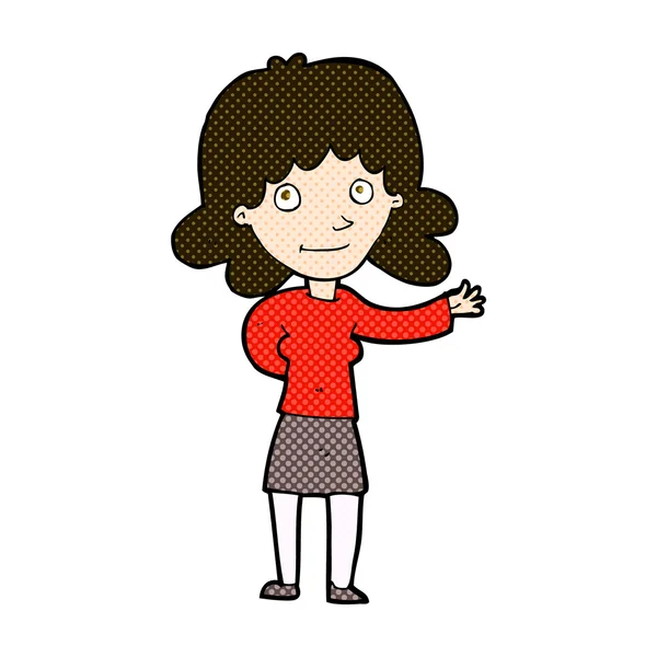 Historieta de dibujos animados mujer amigable — Vector de stock