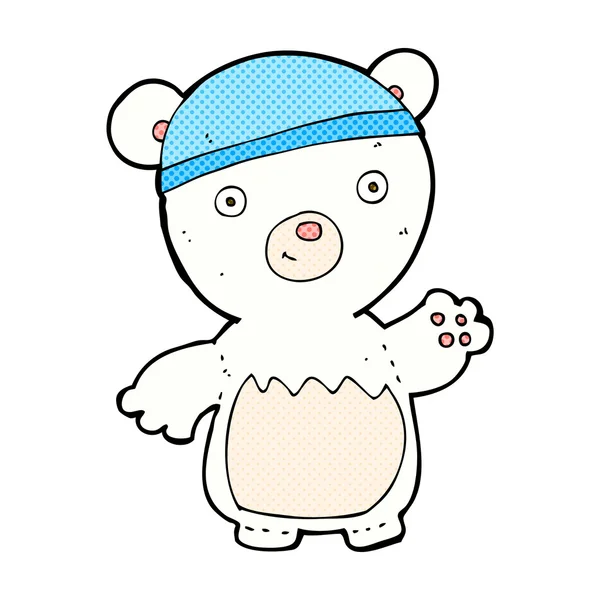 Cómic de dibujos animados oso polar con sombrero — Vector de stock