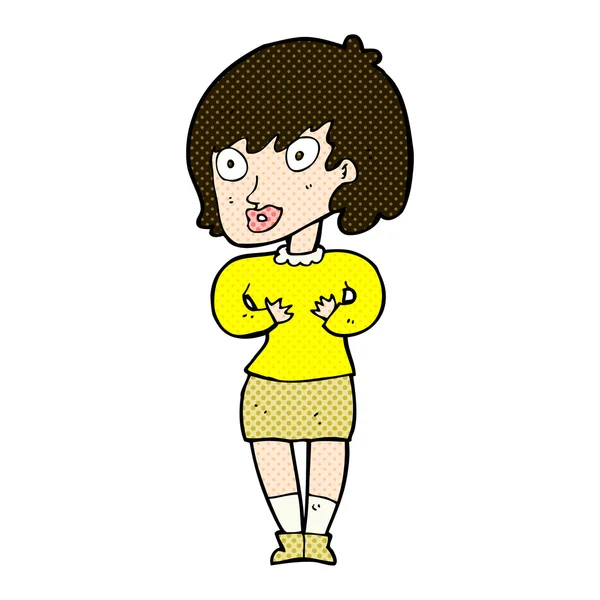 谁让我的漫画卡通女人吗?手势 — 图库矢量图片