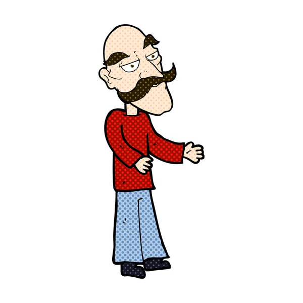 Comic cartoon old man with mustache — Stock Vector