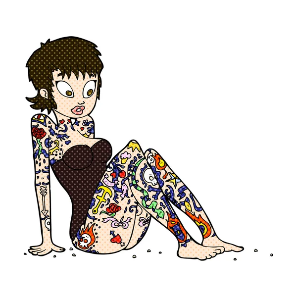 Bande dessinée tatouage fille en maillot de bain — Image vectorielle