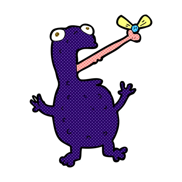 Dessin animé comique grenouille venimeuse attraper mouche — Image vectorielle