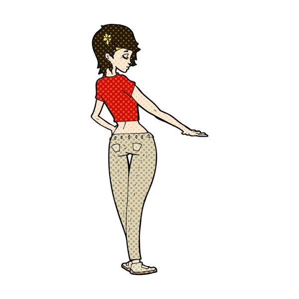 Cómic de dibujos animados chica bonita en jeans y tee — Vector de stock