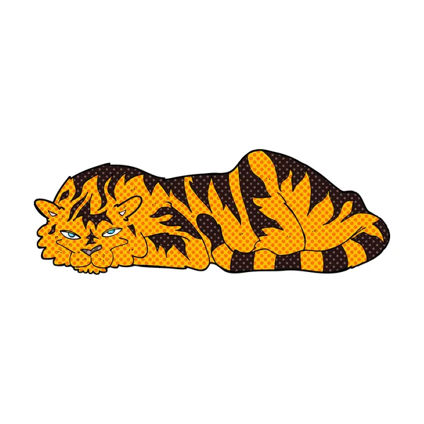Caricatura cómica tigre descansando — Vector de stock