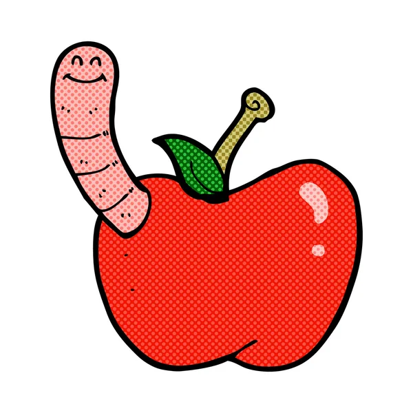 Comic cartoon apple with worm — Stock Vector