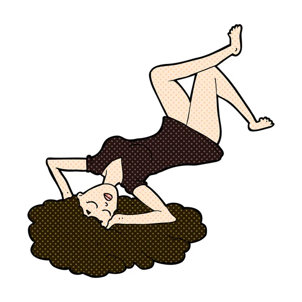 Comic cartoon woman lying on floor — Stock Vector