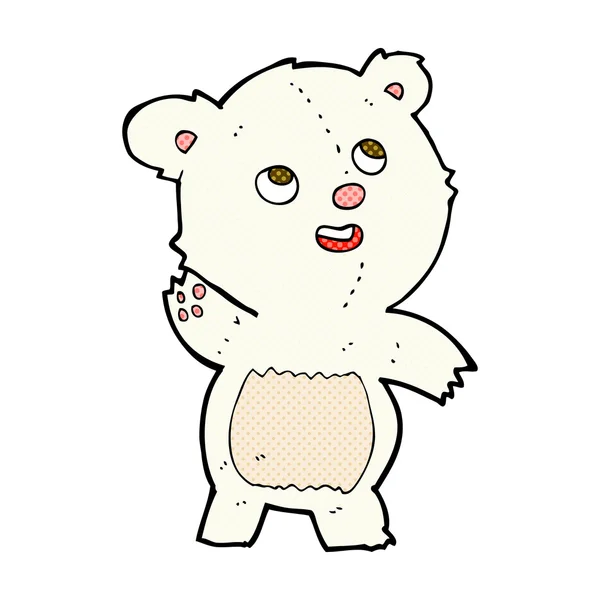 Comiczeichentrick niedlich winkender Eisbär-Teddy — Stockvektor