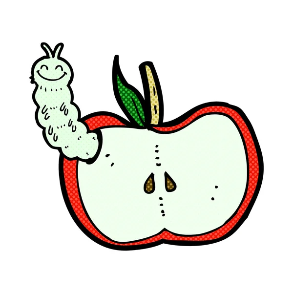 Fumetto mela con insetto — Vettoriale Stock