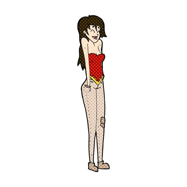 Kartun komik wanita cantik bahu mengangkat - Stok Vektor