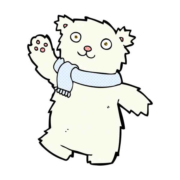 Urso de pelúcia de banda desenhada cômico usando cachecol — Vetor de Stock