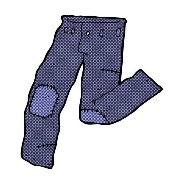 Desenho animado cômico remendado jeans velhos — Vetor de Stock