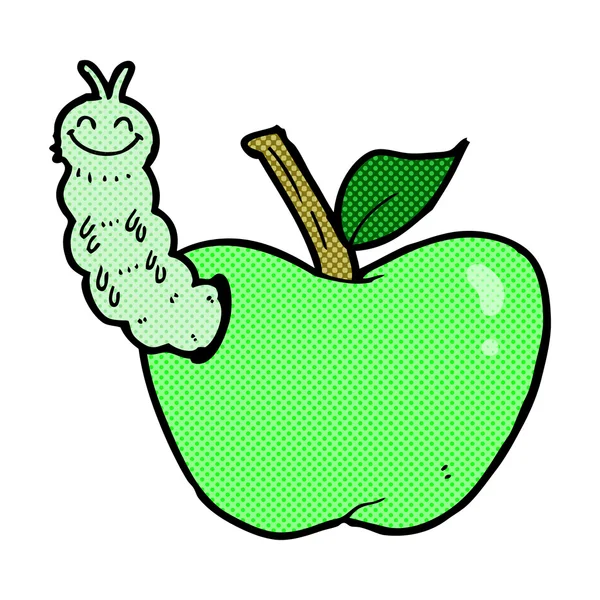 Strip cartoon apple met bug — Stockvector