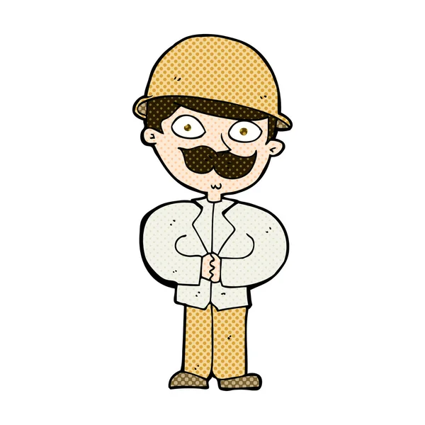 Hombre de dibujos animados cómicos en sombrero de safari — Vector de stock