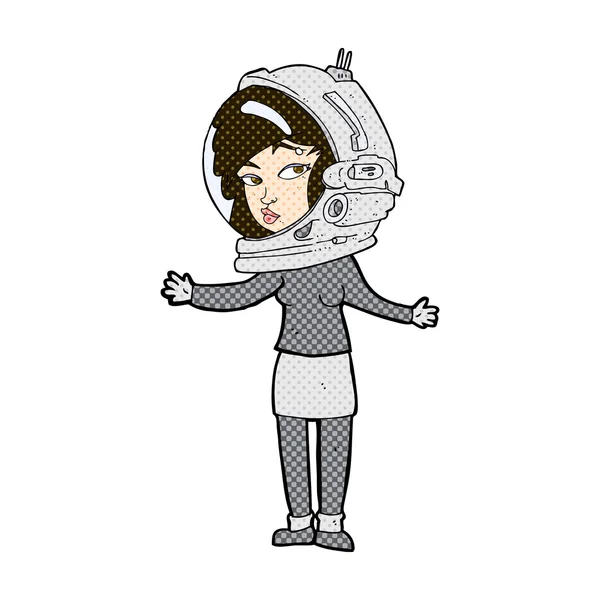 Comic cartoon woman wearing astronaut helmet — Stock Vector