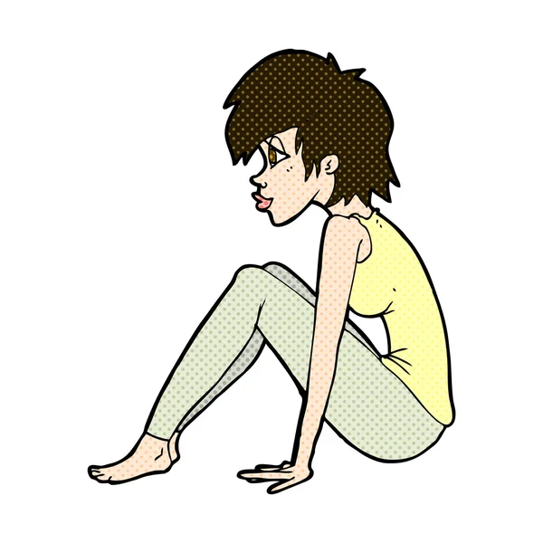 Comic cartoon woman sitting — Stock Vector
