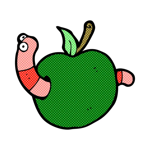 Komiks kreskówka robak w jabłko — Wektor stockowy