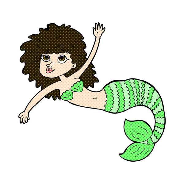 Comic cartoon pretty mermaid waving — Stock Vector