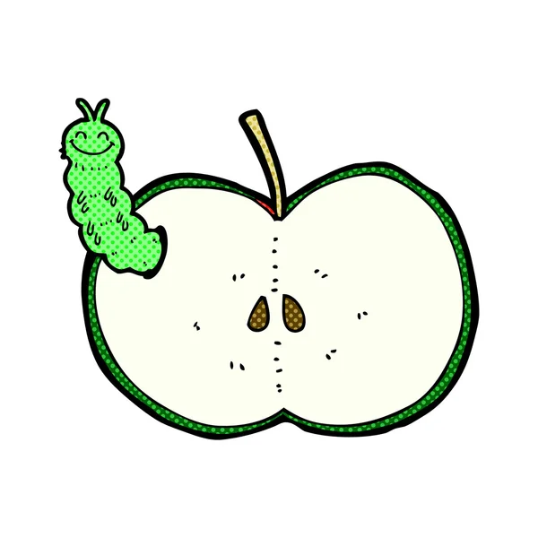 Cómic dibujos animados insecto comer manzana — Vector de stock