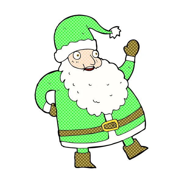 Grappige wuivende santa claus strip cartoon — Stockvector