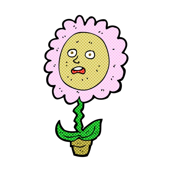 Comic cartoon flower with face — Stock Vector