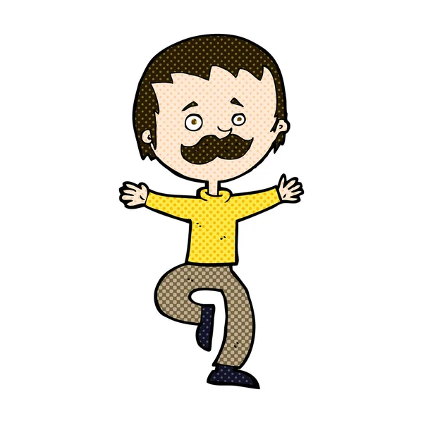 Komiksově kreslenou tančí muž s knírkem — Stockový vektor