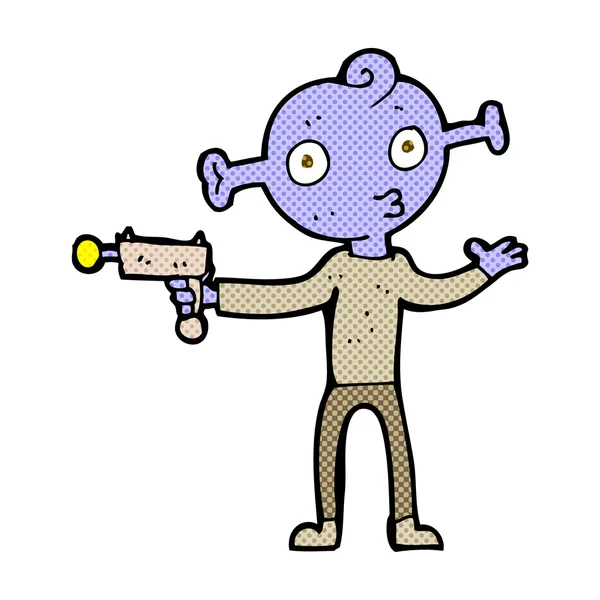 Bande dessinée alien avec pistolet à rayons — Image vectorielle