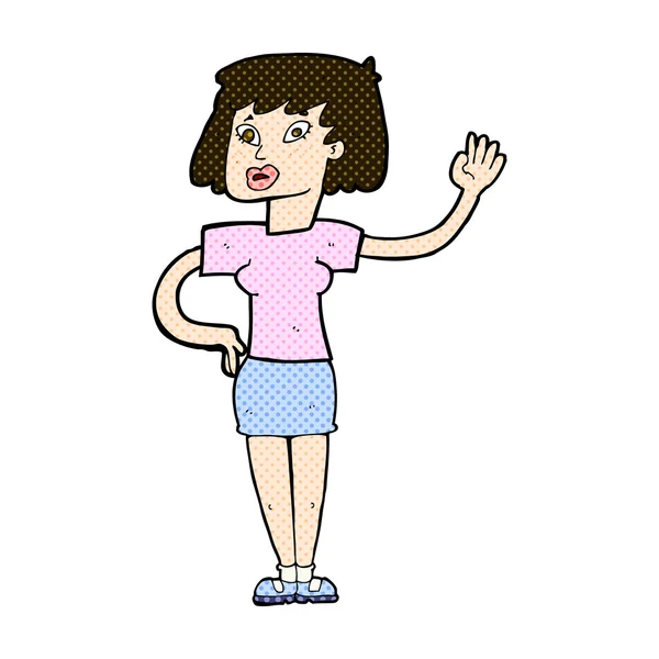 Strip cartoon vrouw zwaaien — Stockvector