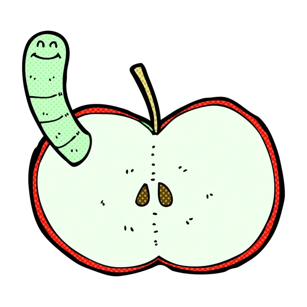 Fumetto mela con verme — Vettoriale Stock