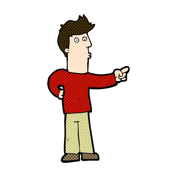 Comic cartoon curious man pointing — Stock Vector