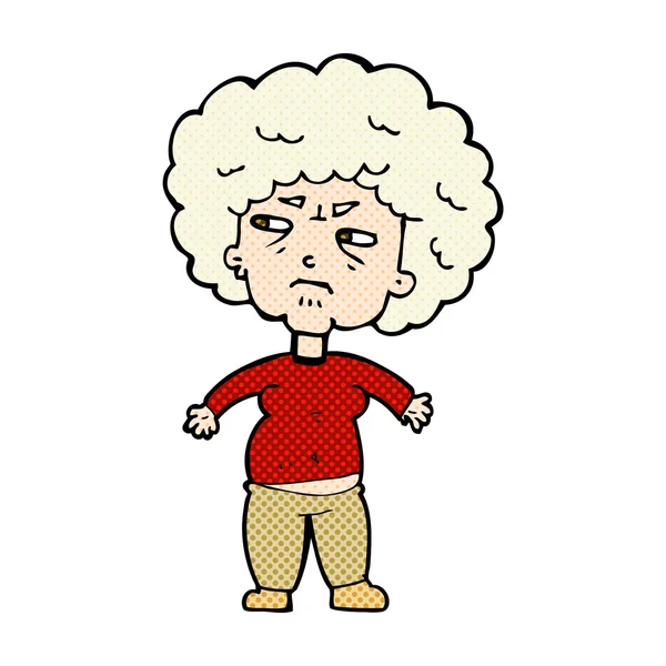 Comic cartoon annoyed old woman — Stock Vector