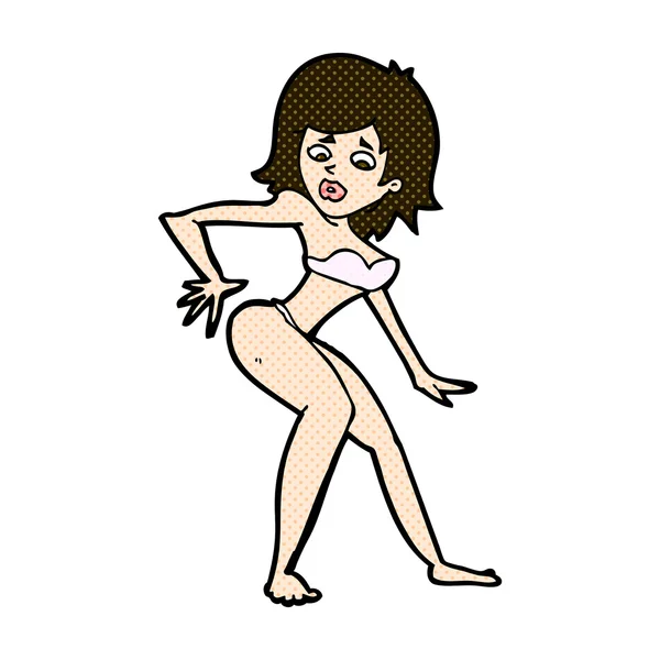 Mujer de dibujos animados cómicos en bikini — Vector de stock