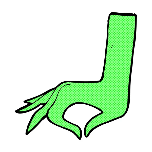 Cómic de dibujos animados símbolo de la mano verde — Vector de stock
