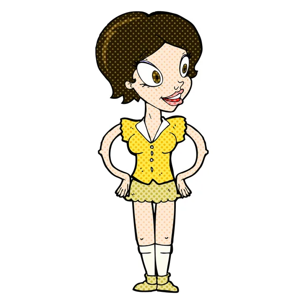 漫画卡通幸福的女人，穿短裙子 — 图库矢量图片